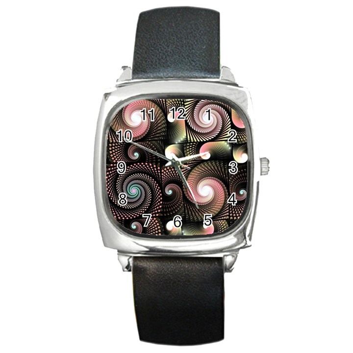 Peach Swirls on Black Square Metal Watches