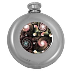 Peach Swirls On Black Round Hip Flask (5 Oz)