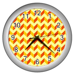 Modern Retro Chevron Patchwork Pattern  Wall Clocks (silver)  by GardenOfOphir