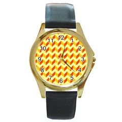 Modern Retro Chevron Patchwork Pattern  Round Gold Metal Watches