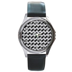 Modern Retro Chevron Patchwork Pattern  Round Metal Watches by GardenOfOphir