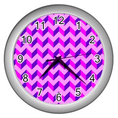 Modern Retro Chevron Patchwork Pattern Wall Clocks (silver)  by GardenOfOphir