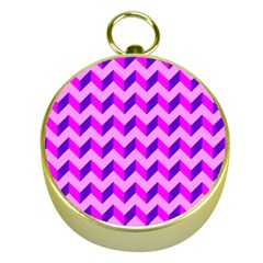 Modern Retro Chevron Patchwork Pattern Gold Compasses