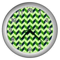 Modern Retro Chevron Patchwork Pattern Wall Clocks (silver)  by GardenOfOphir