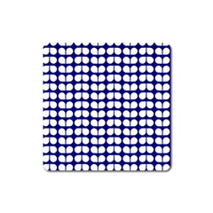 Blue And White Leaf Pattern Square Magnet by GardenOfOphir