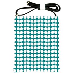 Teal And White Leaf Pattern Shoulder Sling Bags by GardenOfOphir