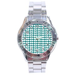 Teal And White Leaf Pattern Stainless Steel Men s Watch by GardenOfOphir