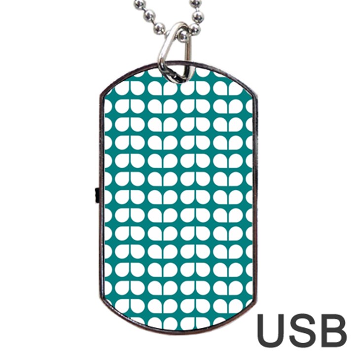 Teal And White Leaf Pattern Dog Tag USB Flash (One Side)