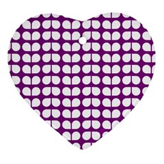 Purple And White Leaf Pattern Heart Ornament (2 Sides) by GardenOfOphir