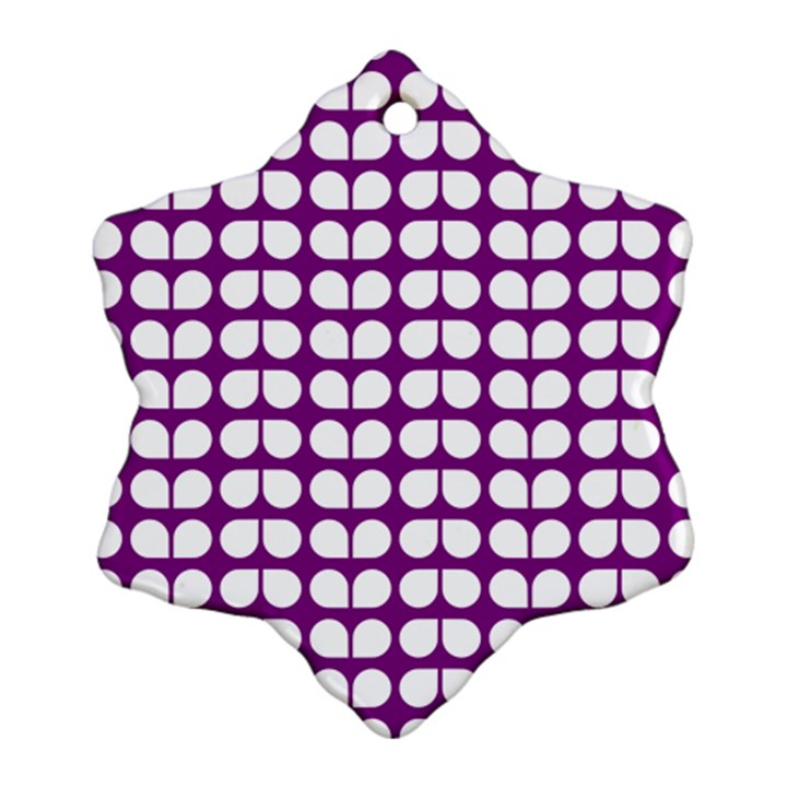 Purple And White Leaf Pattern Snowflake Ornament (2-Side)