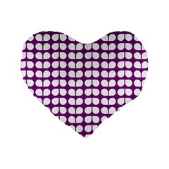 Purple And White Leaf Pattern Standard 16  Premium Heart Shape Cushions by GardenOfOphir