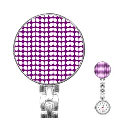 Purple And White Leaf Pattern Stainless Steel Nurses Watches by GardenOfOphir