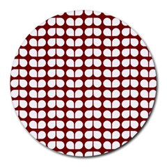 Red And White Leaf Pattern Round Mousepads by GardenOfOphir