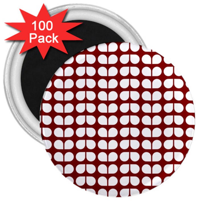 Red And White Leaf Pattern 3  Magnets (100 pack)