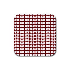 Red And White Leaf Pattern Rubber Coaster (square)  by GardenOfOphir