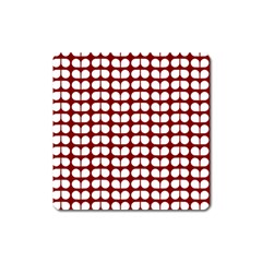 Red And White Leaf Pattern Square Magnet by GardenOfOphir