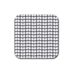 Gray And White Leaf Pattern Rubber Coaster (square)  by GardenOfOphir