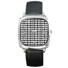 Black And White Leaf Pattern Square Metal Watches by GardenOfOphir