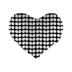 Black And White Leaf Pattern Standard 16  Premium Heart Shape Cushions by GardenOfOphir