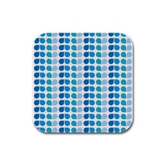 Blue Green Leaf Pattern Rubber Square Coaster (4 Pack)  by GardenOfOphir