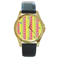 Colorful Leaf Pattern Round Gold Metal Watches by GardenOfOphir