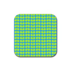 Blue Lime Leaf Pattern Rubber Coaster (square)  by GardenOfOphir