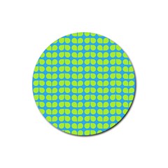 Blue Lime Leaf Pattern Rubber Coaster (round)  by GardenOfOphir