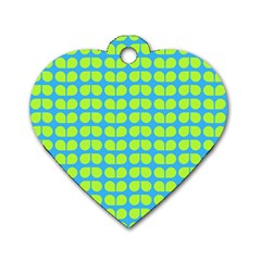 Blue Lime Leaf Pattern Dog Tag Heart (one Side) by GardenOfOphir