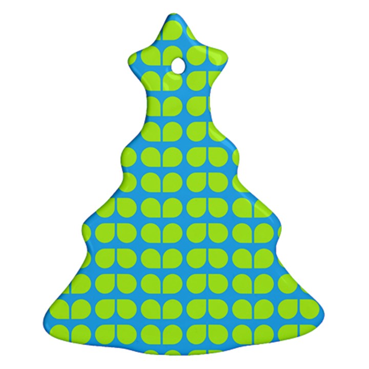 Blue Lime Leaf Pattern Christmas Tree Ornament (2 Sides)