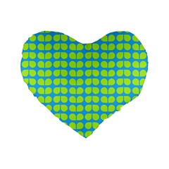 Blue Lime Leaf Pattern Standard 16  Premium Flano Heart Shape Cushions by GardenOfOphir