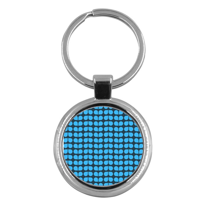 Blue Gray Leaf Pattern Key Chains (Round) 