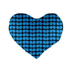 Blue Gray Leaf Pattern Standard 16  Premium Flano Heart Shape Cushions by GardenOfOphir