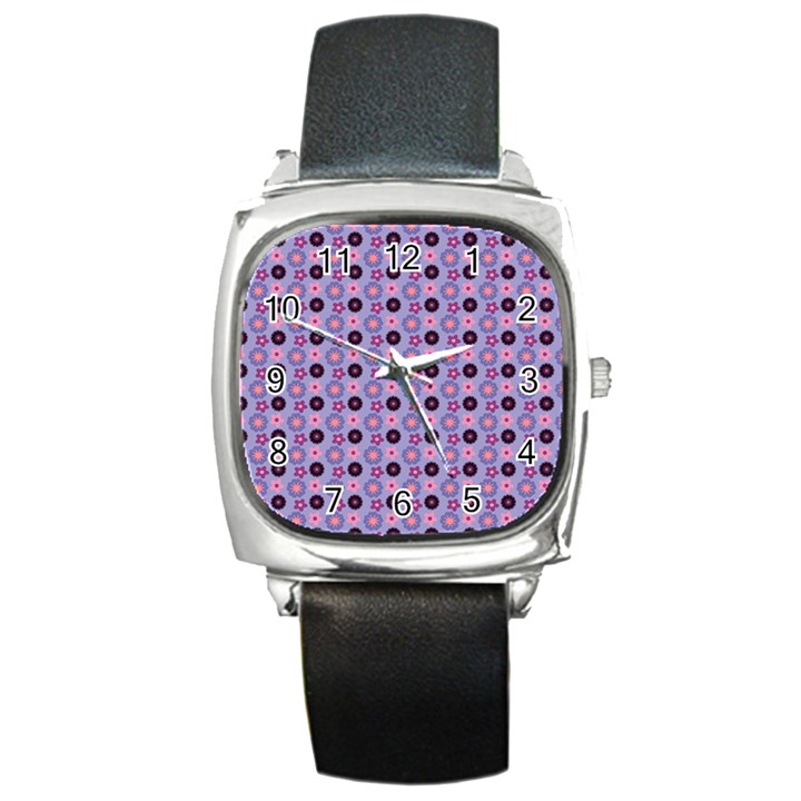 Cute Floral Pattern Square Metal Watches