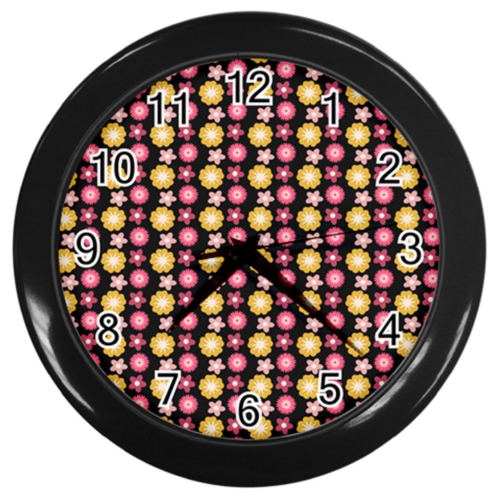 Cute Floral Pattern Wall Clocks (Black)