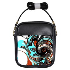 Abstract In Aqua, Orange, And Black Girls Sling Bags by digitaldivadesigns