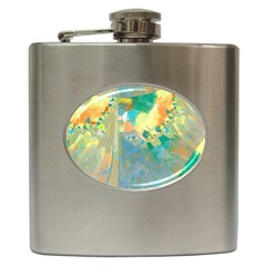 Abstract Flower Design In Turquoise And Yellows Hip Flask (6 Oz)