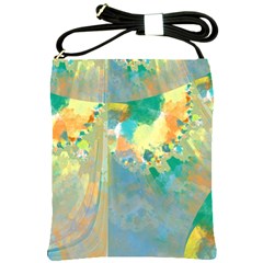 Abstract Flower Design In Turquoise And Yellows Shoulder Sling Bags by digitaldivadesigns