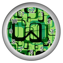 Retro Pattern 1971 Green Wall Clocks (Silver) 