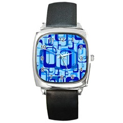 Retro Pattern 1971 Blue Square Metal Watches