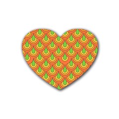 70s Green Orange Pattern Heart Coaster (4 Pack)  by ImpressiveMoments