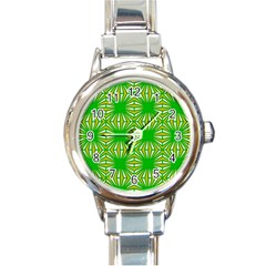 Retro Green Pattern Round Italian Charm Watches by ImpressiveMoments