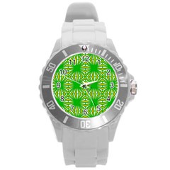 Retro Green Pattern Round Plastic Sport Watch (l) by ImpressiveMoments