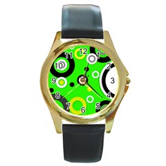 Florescent Green Yellow Abstract  Round Gold Metal Watches