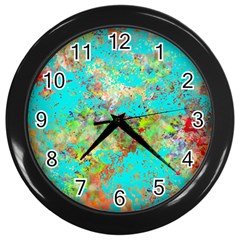 Abstract Garden In Aqua Wall Clocks (black) by digitaldivadesigns