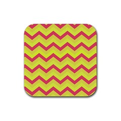 Chevron Yellow Pink Rubber Coaster (square)  by ImpressiveMoments