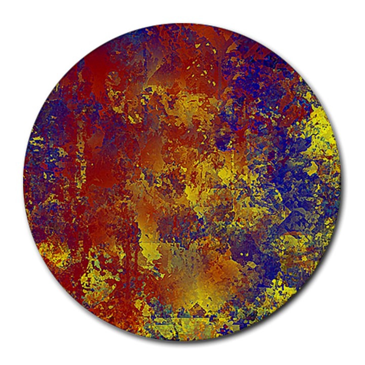 Abstract in Gold, Blue, and Red Round Mousepads