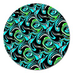 Bright Aqua, Black, And Green Design Magnet 5  (round) by digitaldivadesigns