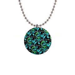 Bright Aqua, Black, And Green Design Button Necklaces by digitaldivadesigns