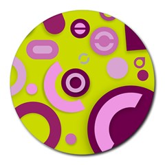 Florescent Yellow Pink Abstract  Round Mousepads by OCDesignss