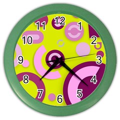Florescent Yellow Pink Abstract  Color Wall Clocks by OCDesignss